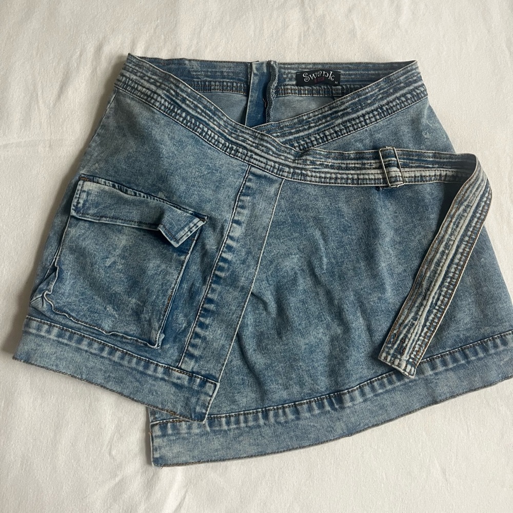 Swank wrap around mini skirt